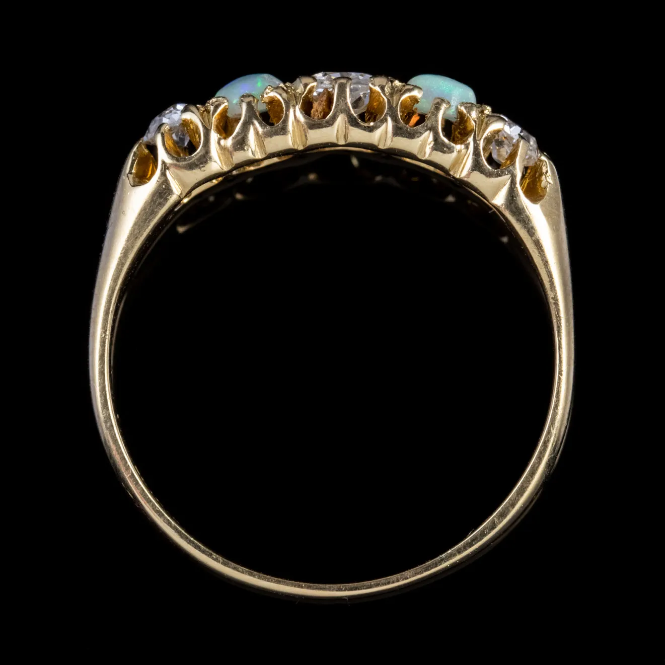 Antique Victorian Diamond Opal Ring 18Ct Gold Circa 1900