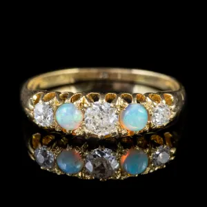 Antique Victorian Diamond Opal Ring 18Ct Gold Circa 1900