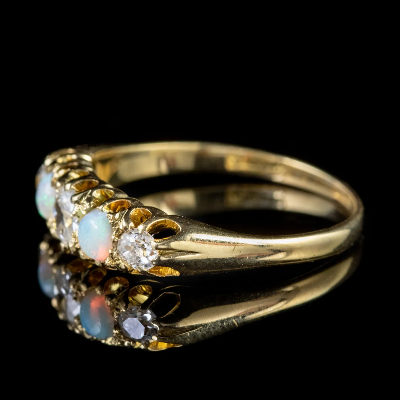 Antique Victorian Diamond Opal Ring 18Ct Gold Circa 1900