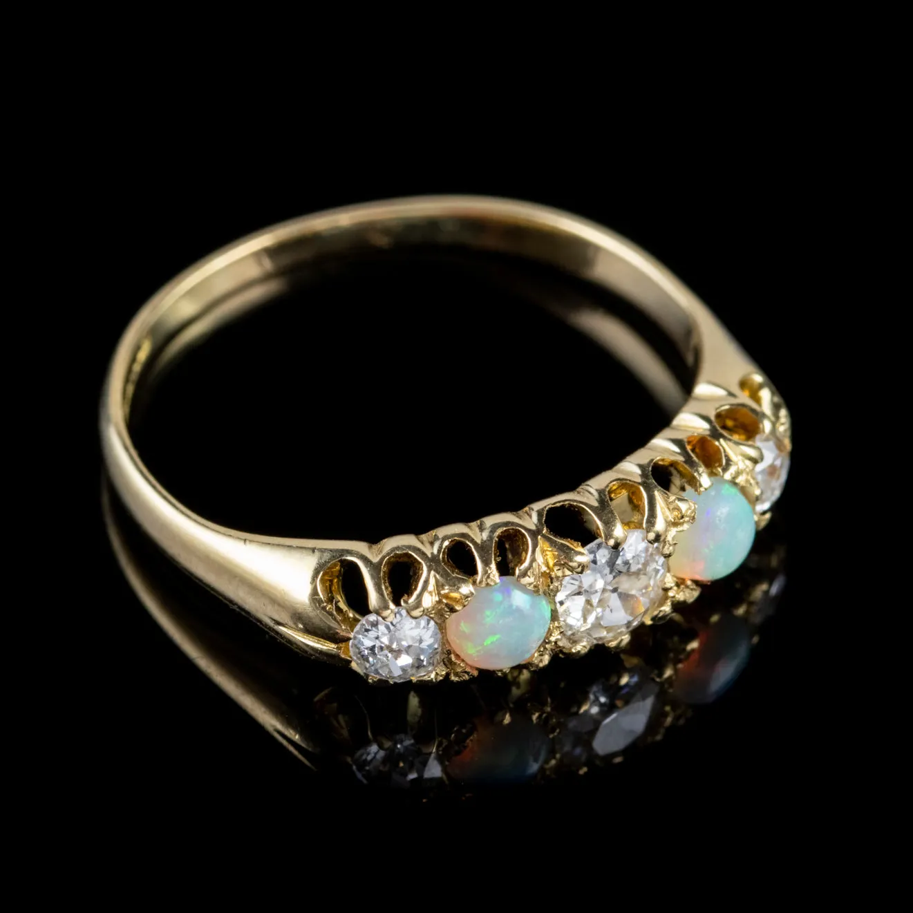 Antique Victorian Diamond Opal Ring 18Ct Gold Circa 1900