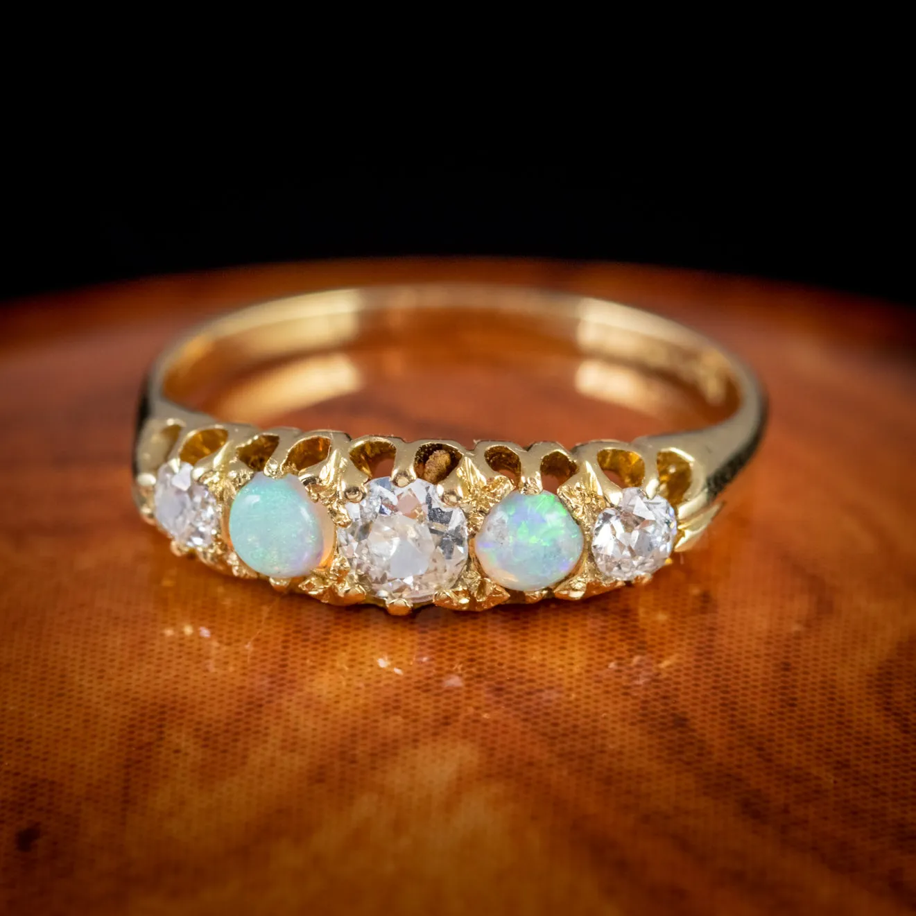 Antique Victorian Diamond Opal Ring 18Ct Gold Circa 1900