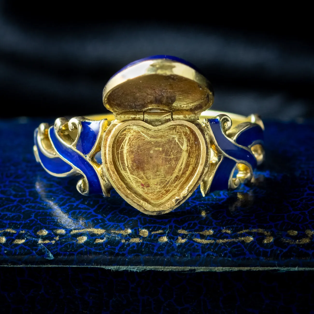 Antique Victorian Enamel Pearl Mourning Heart Ring With Locket Dated 1866