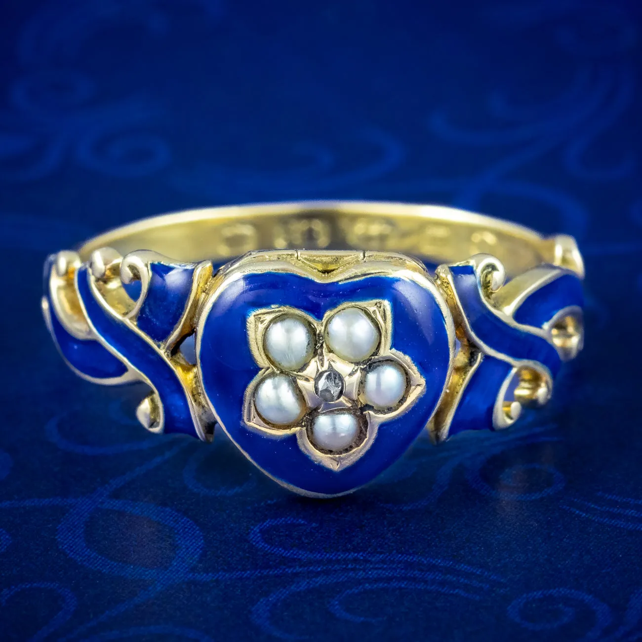 Antique Victorian Enamel Pearl Mourning Heart Ring With Locket Dated 1866