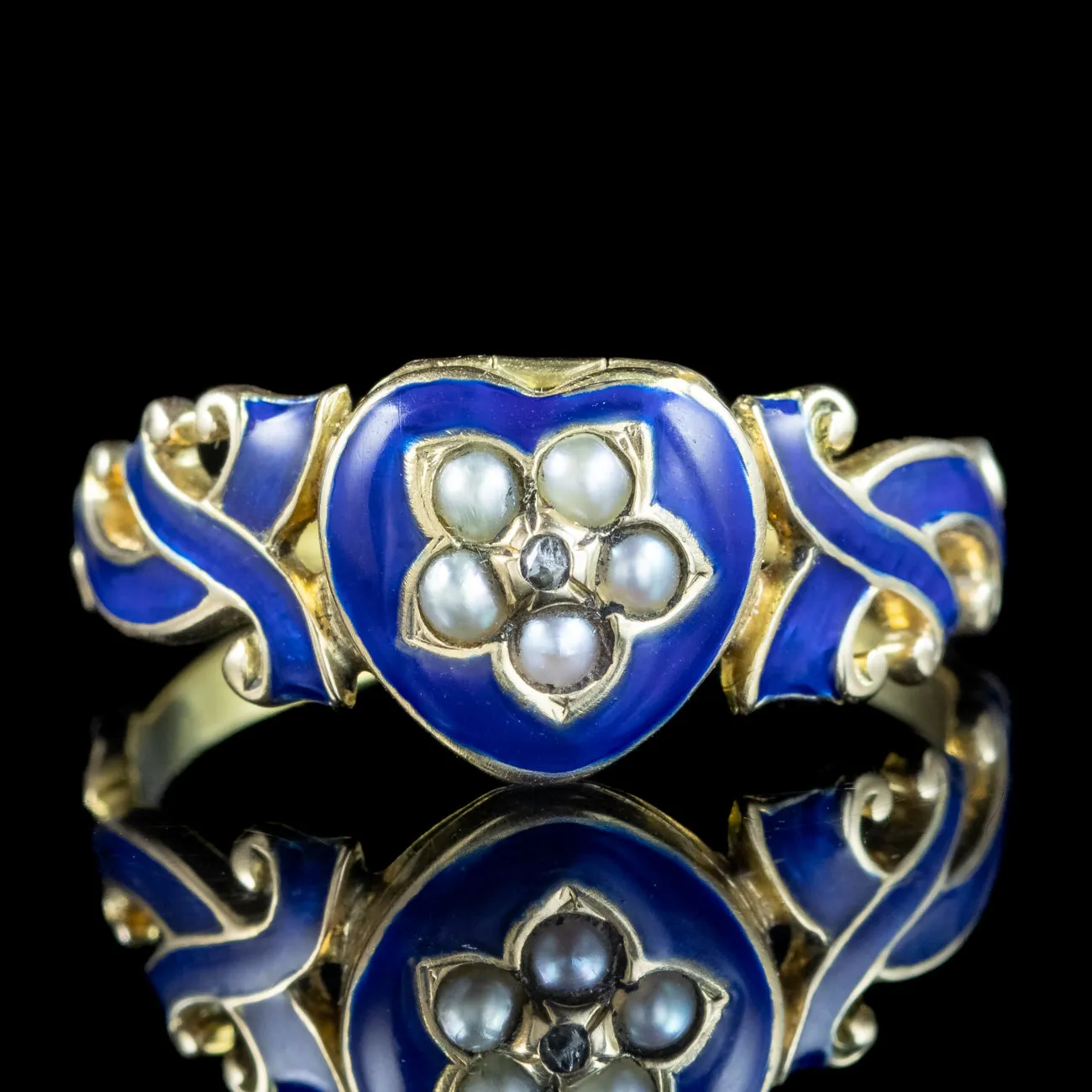 Antique Victorian Enamel Pearl Mourning Heart Ring With Locket Dated 1866