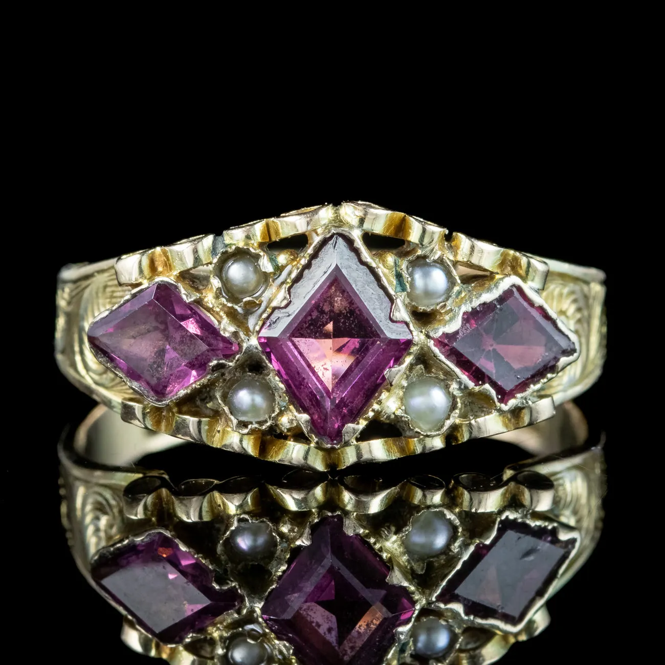 Antique Victorian Garnet Pearl Cluster Ring Dated 1867