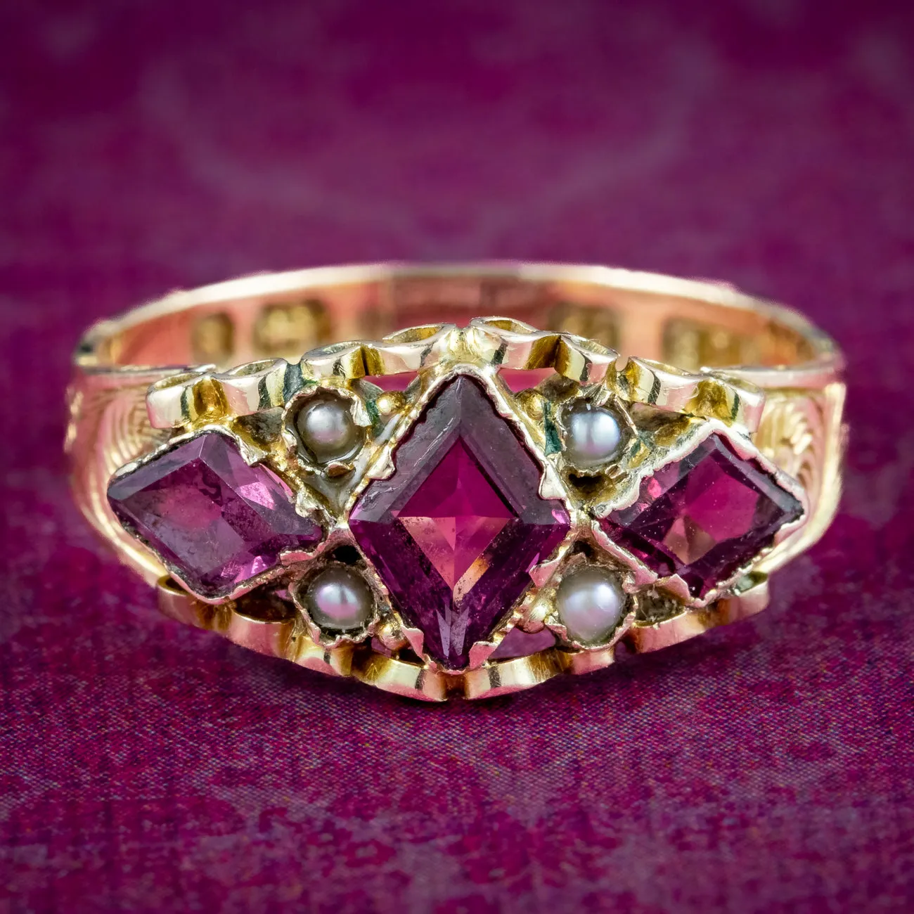 Antique Victorian Garnet Pearl Cluster Ring Dated 1867