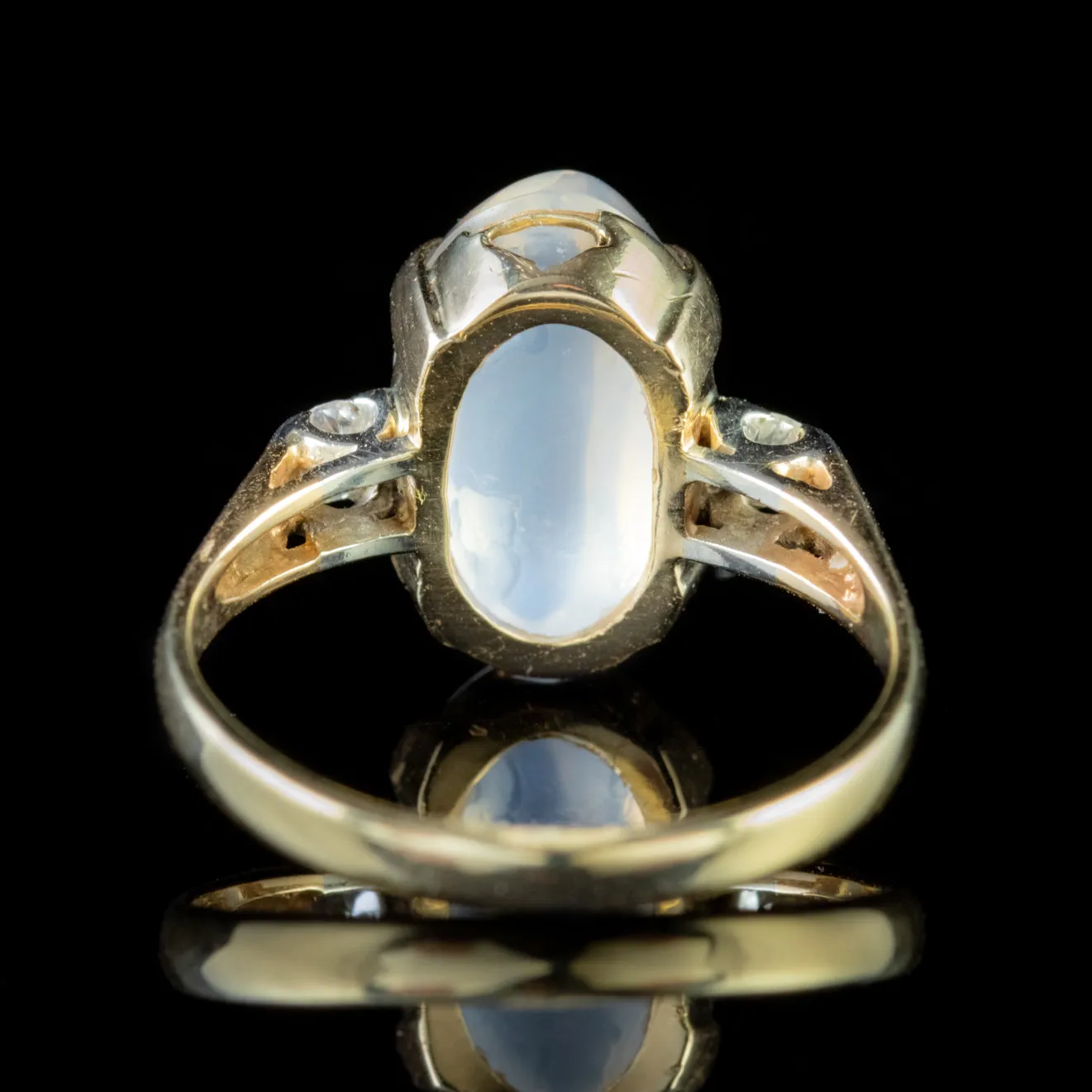 Antique Victorian Moonstone Diamond Ring 9Ct Gold Circa 1900