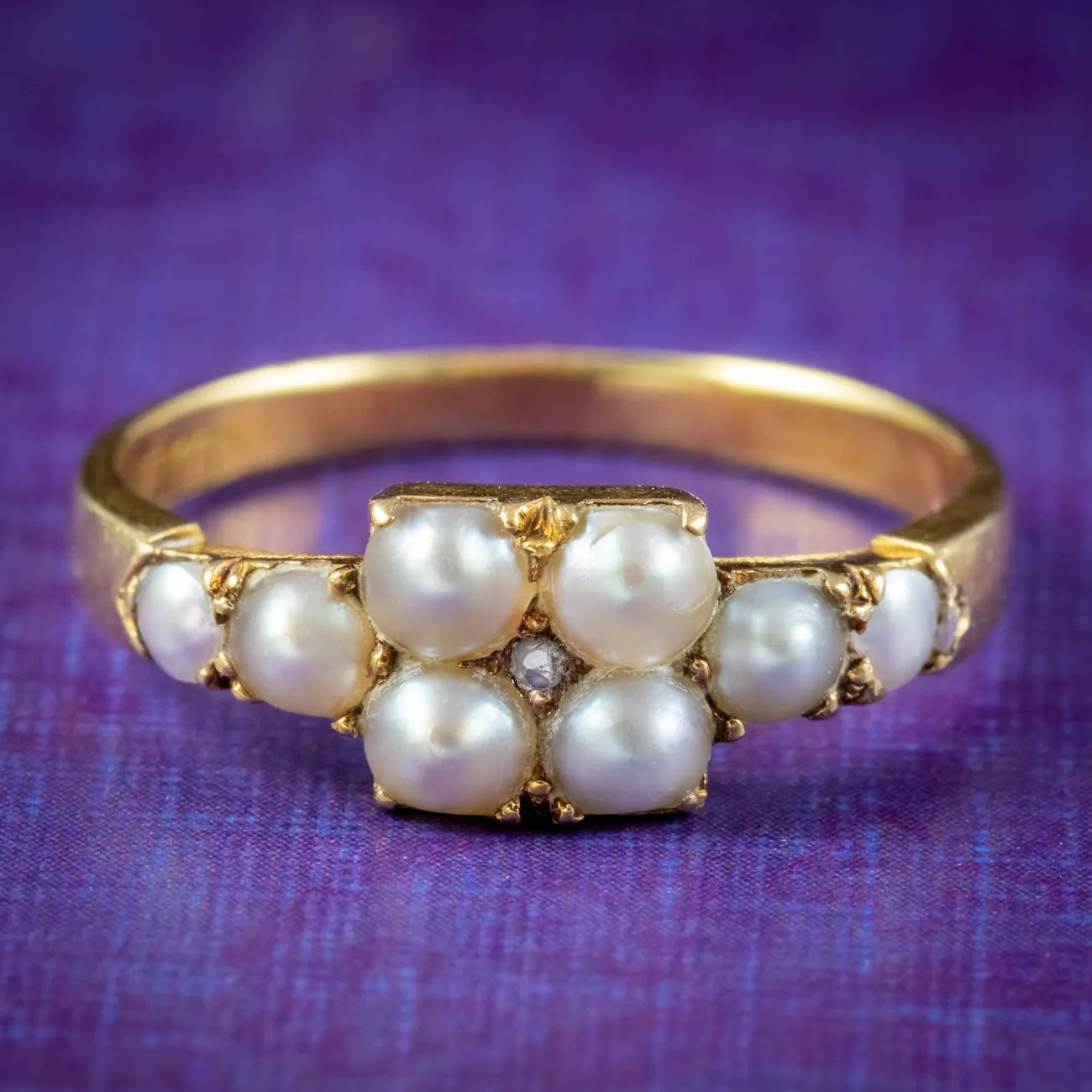 Antique Victorian Natural Pearl Diamond Cluster Ring