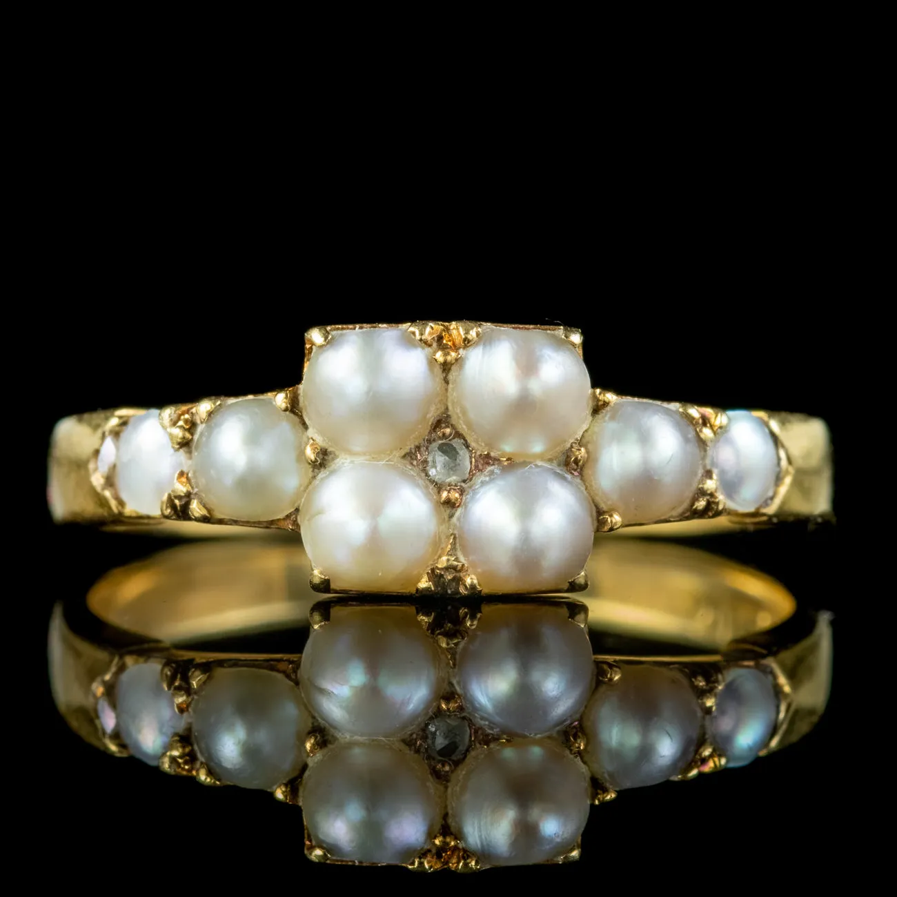 Antique Victorian Natural Pearl Diamond Cluster Ring