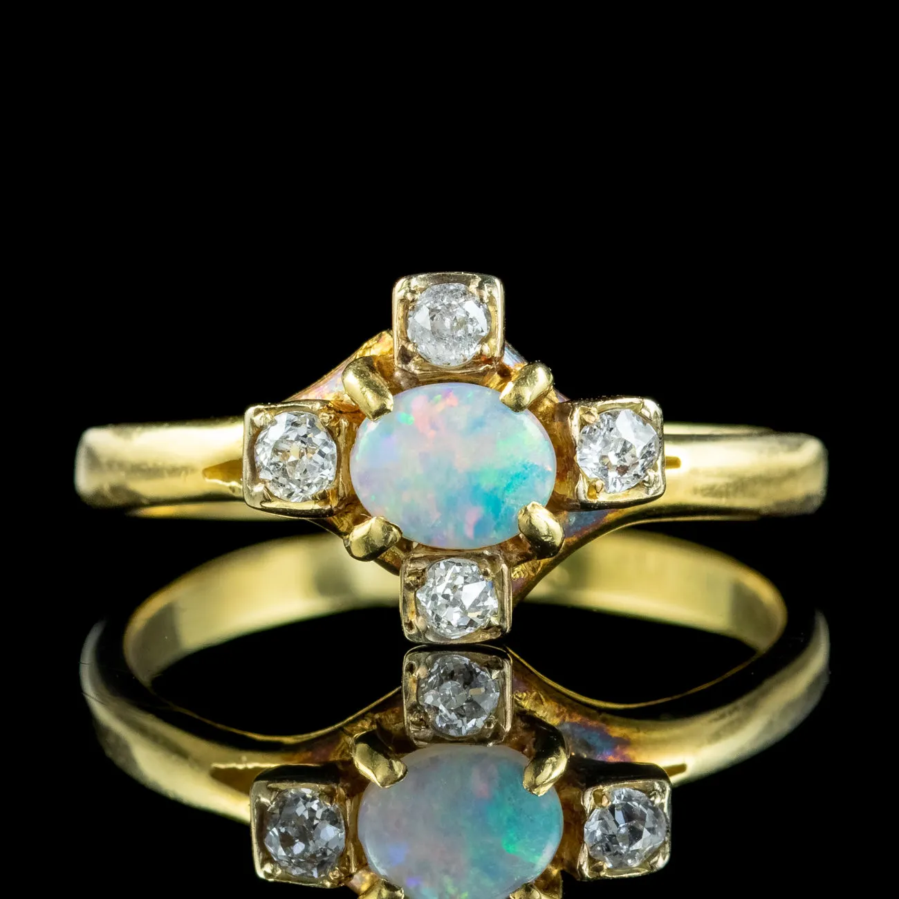 Antique Victorian Opal Diamond Cluster Ring