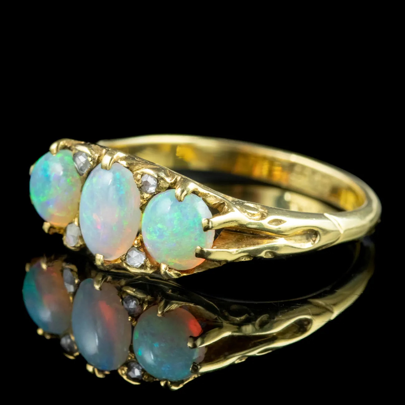 Antique Victorian Opal Diamond Trilogy Ring 0.90ct Total