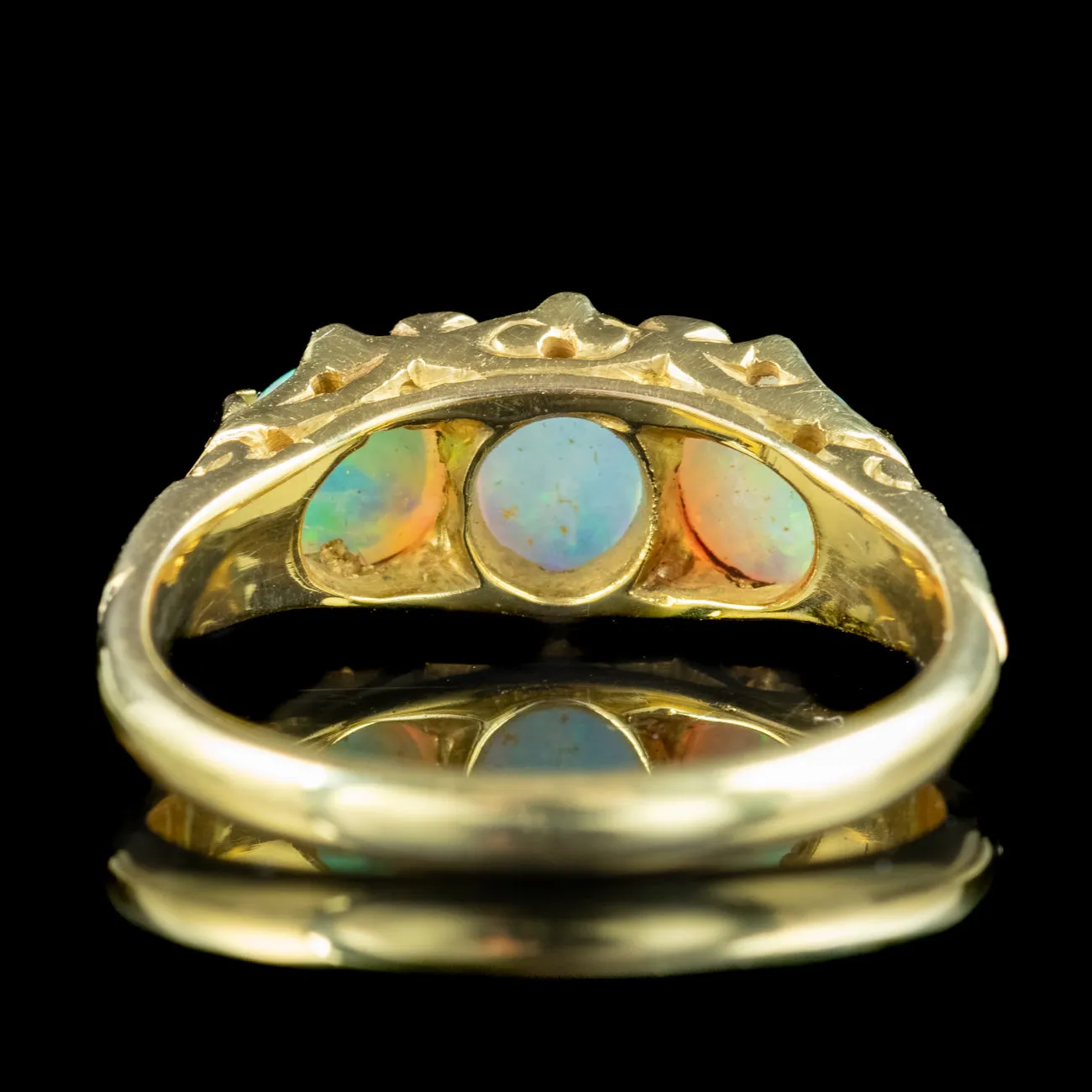 Antique Victorian Opal Diamond Trilogy Ring 0.90ct Total