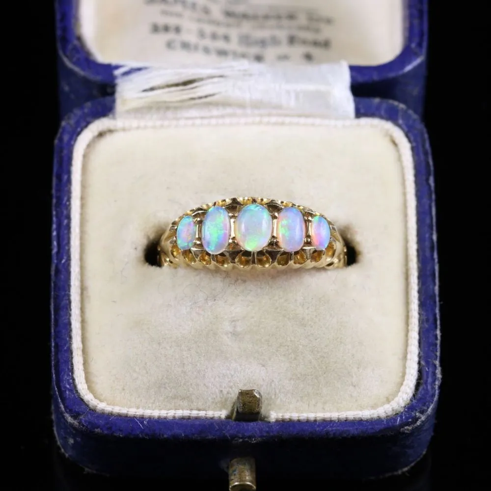 Antique Victorian Opal Ring Five Stone Circa 1880