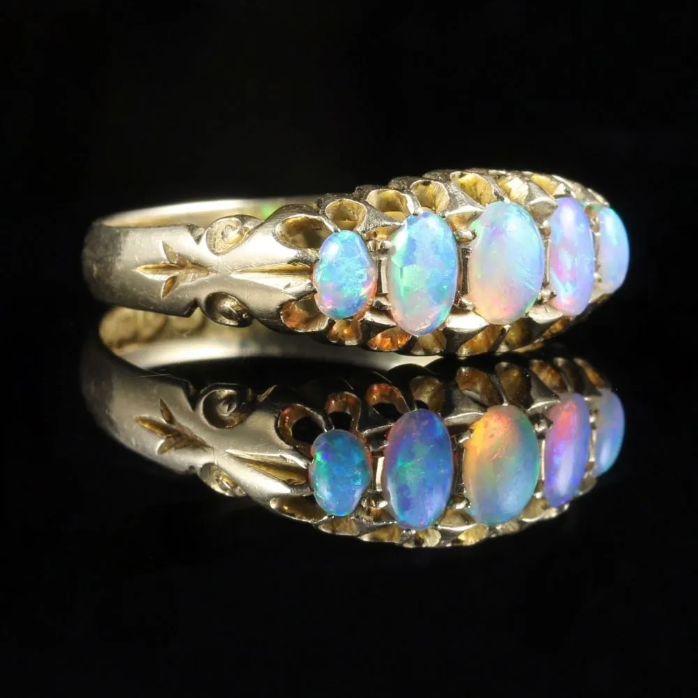 Antique Victorian Opal Ring Five Stone Circa 1880