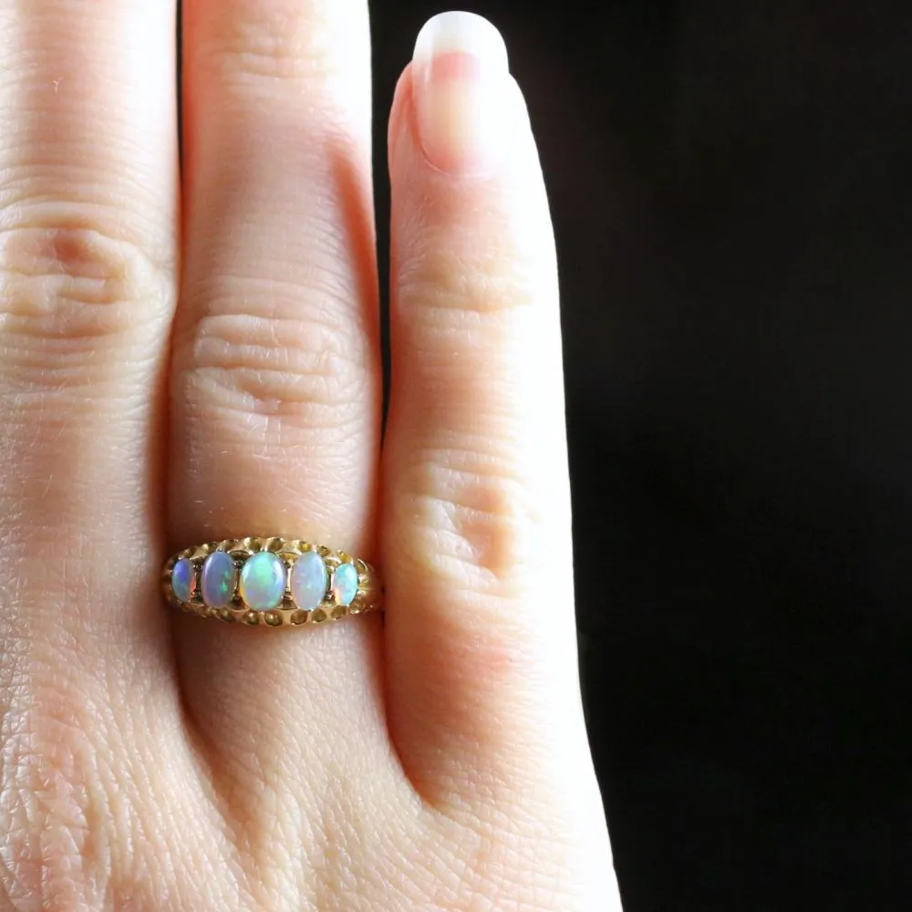 Antique Victorian Opal Ring Five Stone Circa 1880