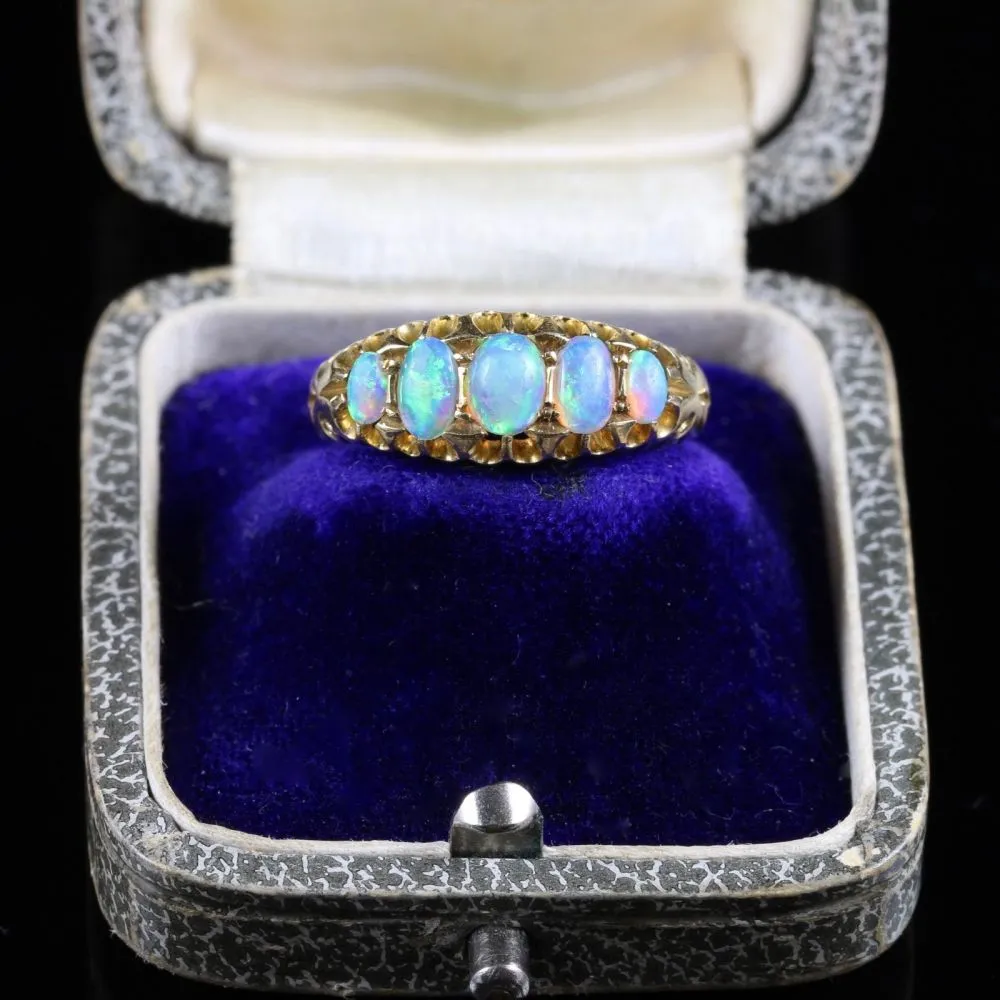 Antique Victorian Opal Ring Five Stone Circa 1880