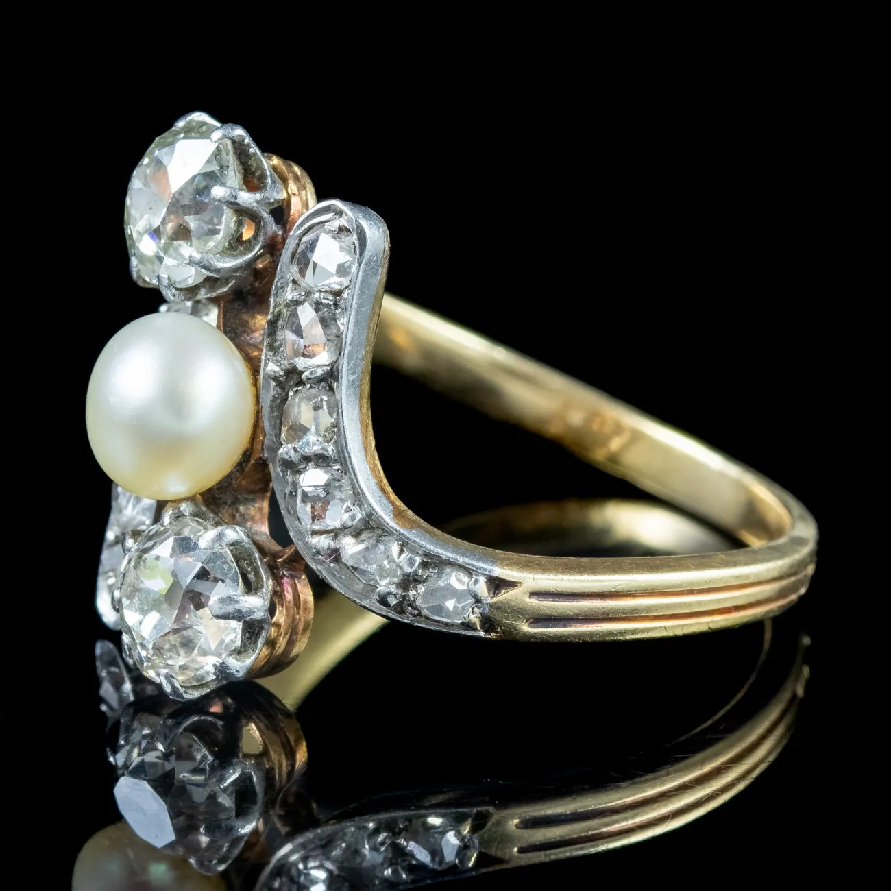 Antique Victorian Pearl Diamond Trilogy Twist Ring 1.8ct Diamond Ring with Pearls