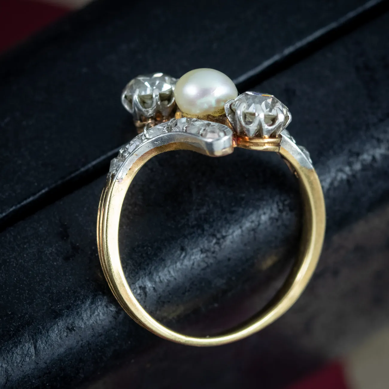 Antique Victorian Pearl Diamond Trilogy Twist Ring 1.8ct Diamond Ring with Pearls