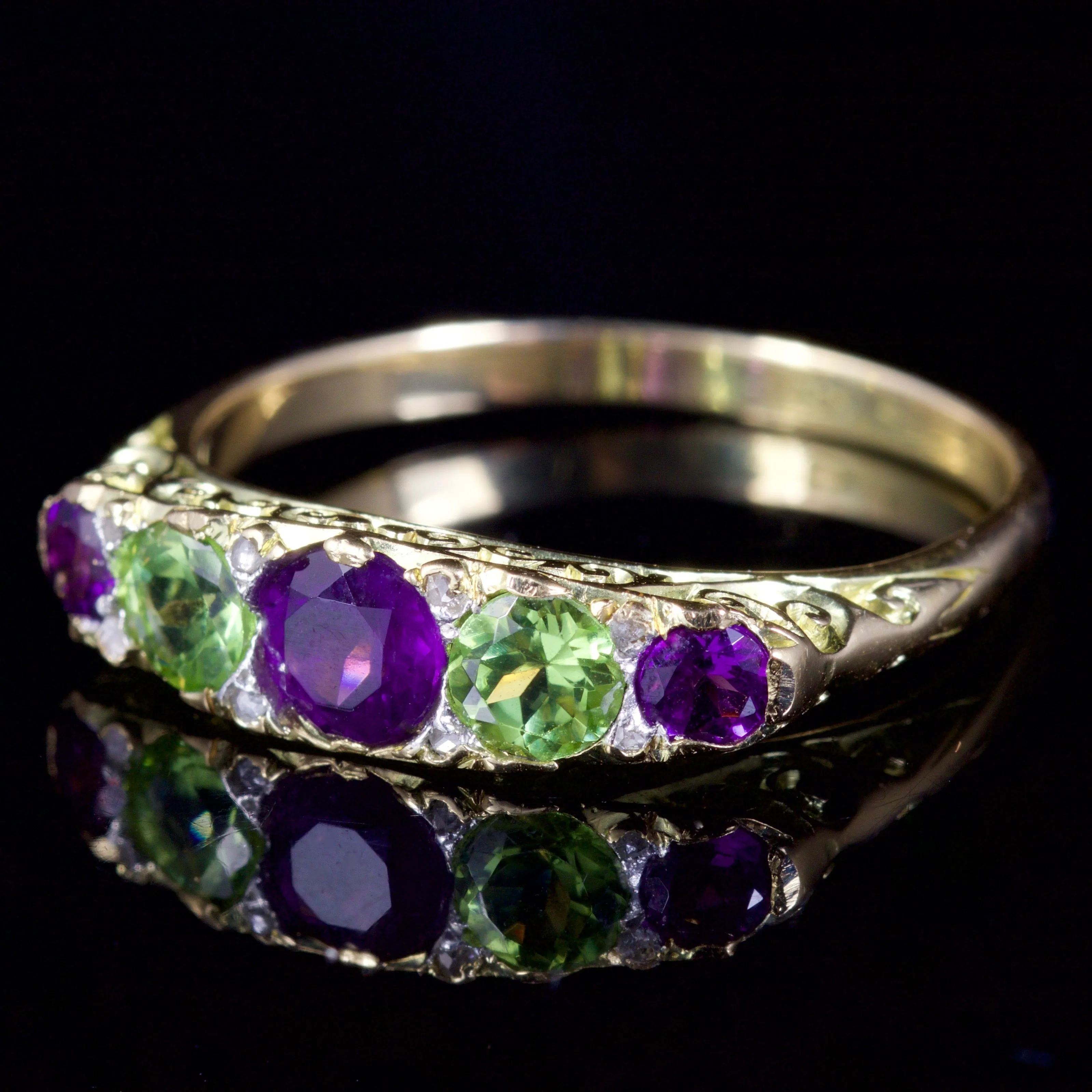 Antique Victorian Suffragette Ring Amethyst Peridot Diamond 18Ct Circa 1900