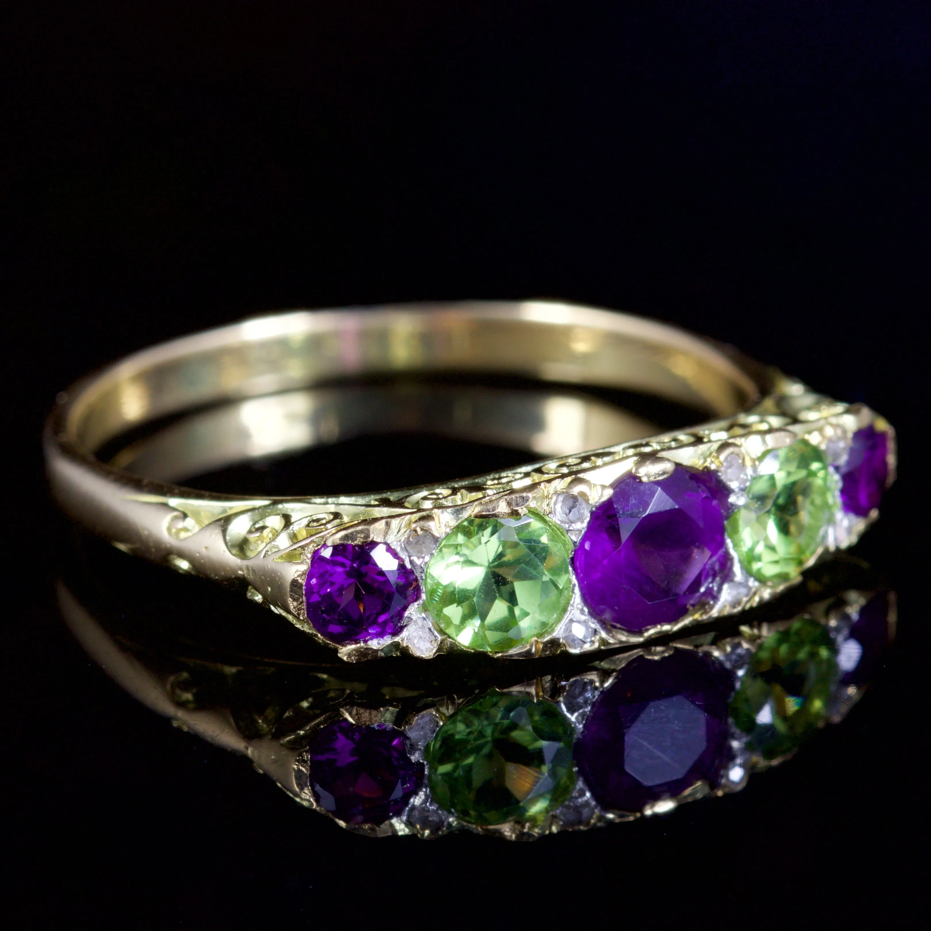 Antique Victorian Suffragette Ring Amethyst Peridot Diamond 18Ct Circa 1900