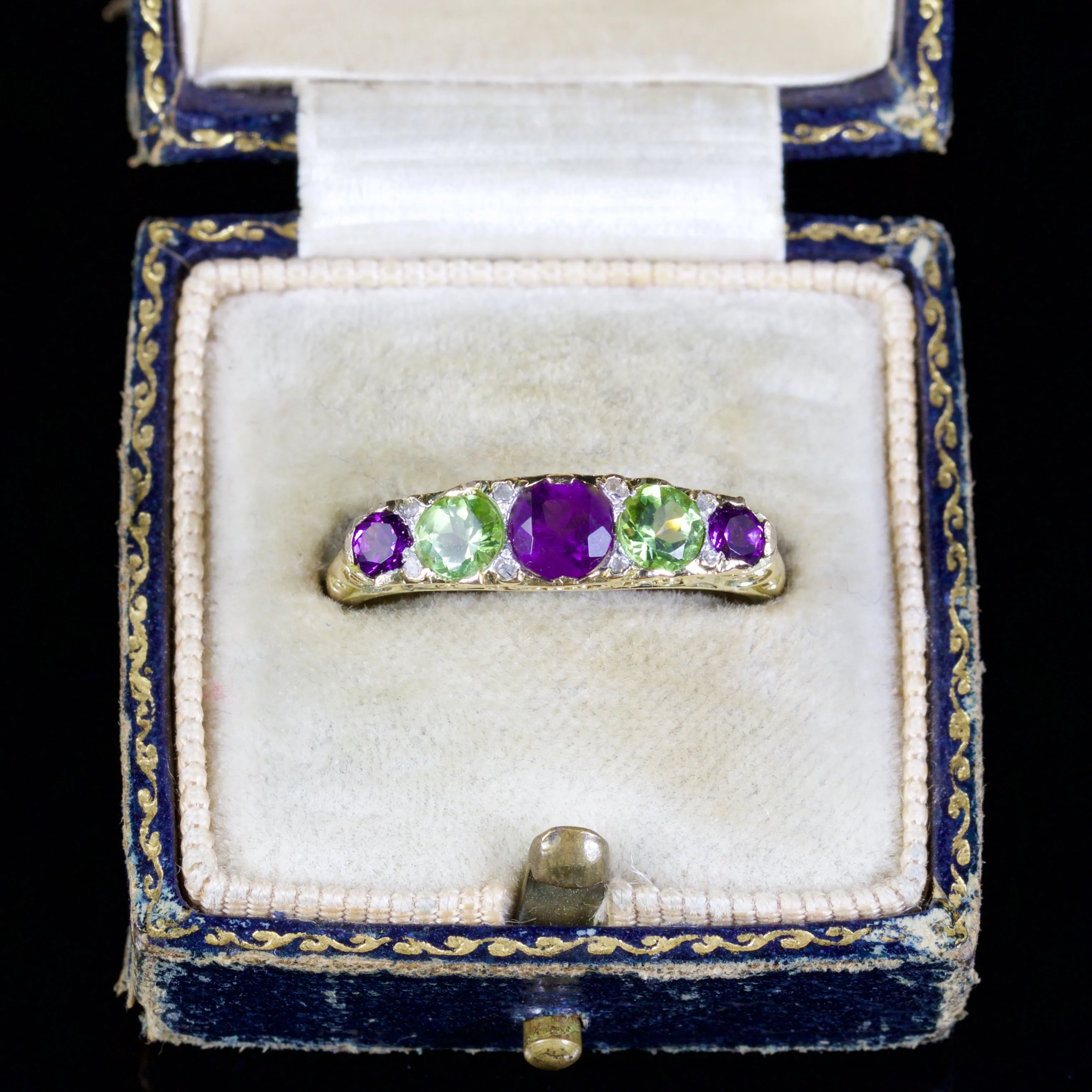 Antique Victorian Suffragette Ring Amethyst Peridot Diamond 18Ct Circa 1900