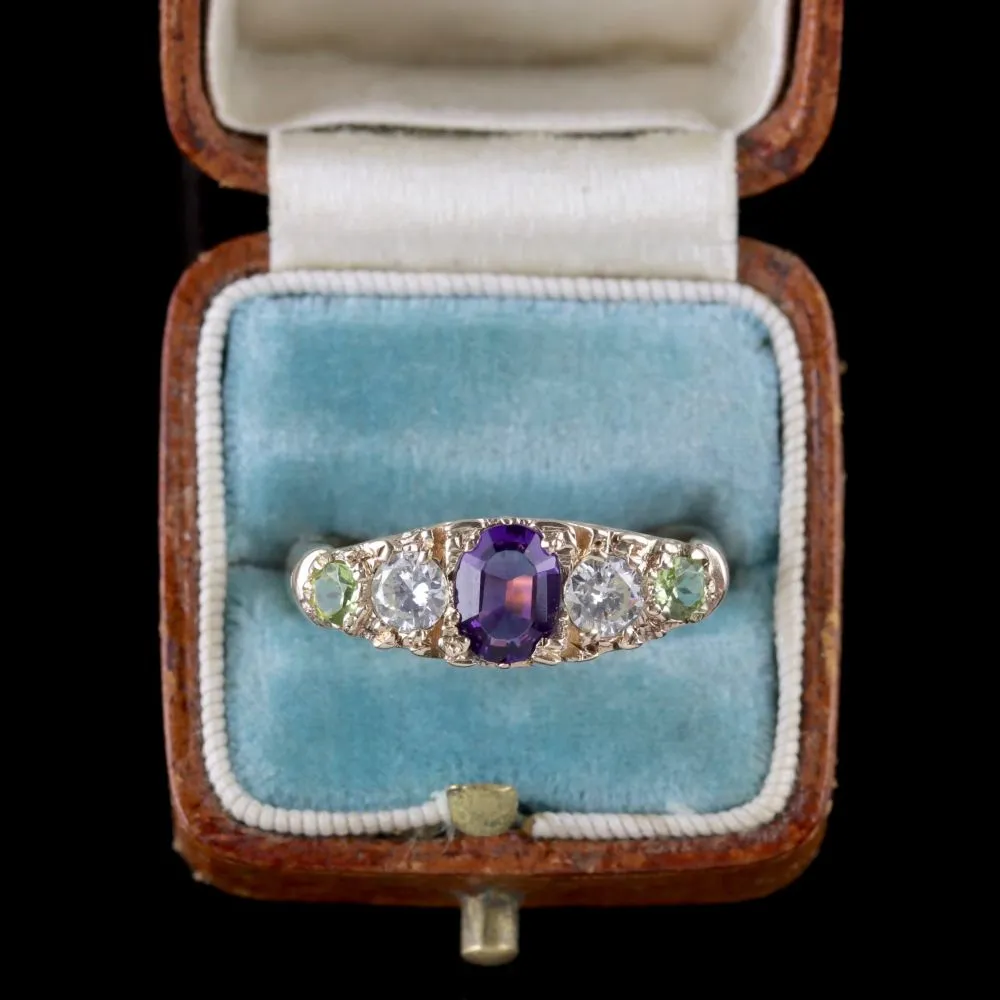 Antique Victorian Suffragette Ring Diamond Amethyst Peridot Circa 1900