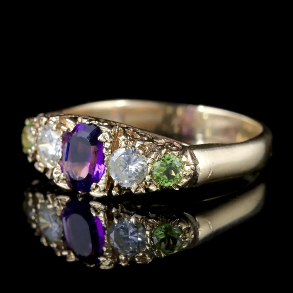 Antique Victorian Suffragette Ring Diamond Amethyst Peridot Circa 1900