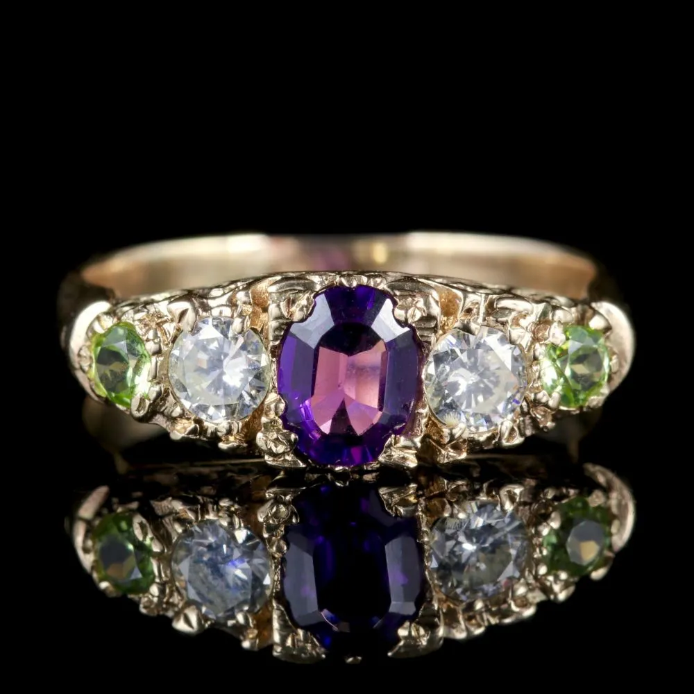 Antique Victorian Suffragette Ring Diamond Amethyst Peridot Circa 1900