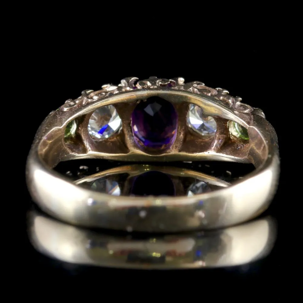 Antique Victorian Suffragette Ring Diamond Amethyst Peridot Circa 1900