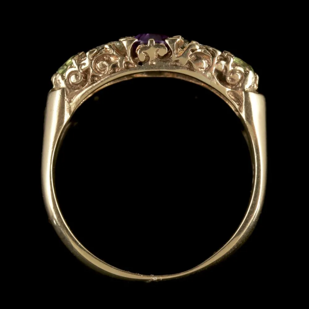 Antique Victorian Suffragette Ring Diamond Amethyst Peridot Circa 1900