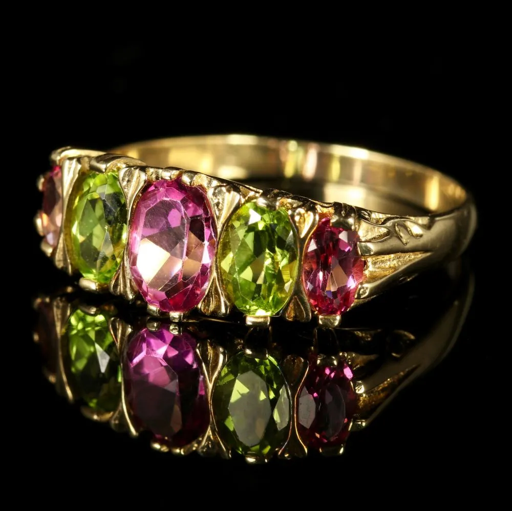 Antique Victorian Suffragette Ring Tourmaline Peridot