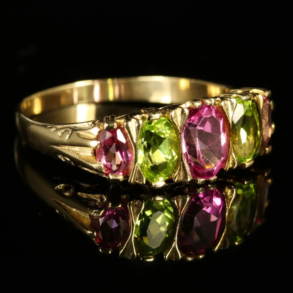 Antique Victorian Suffragette Ring Tourmaline Peridot