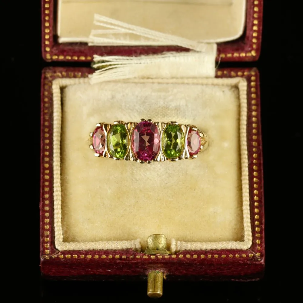 Antique Victorian Suffragette Ring Tourmaline Peridot