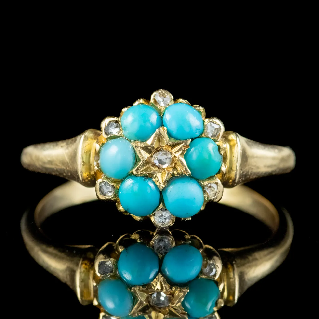 Antique Victorian Turquoise Diamond Flower Ring Dated 1871