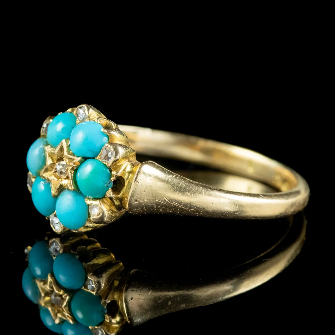 Antique Victorian Turquoise Diamond Flower Ring Dated 1871