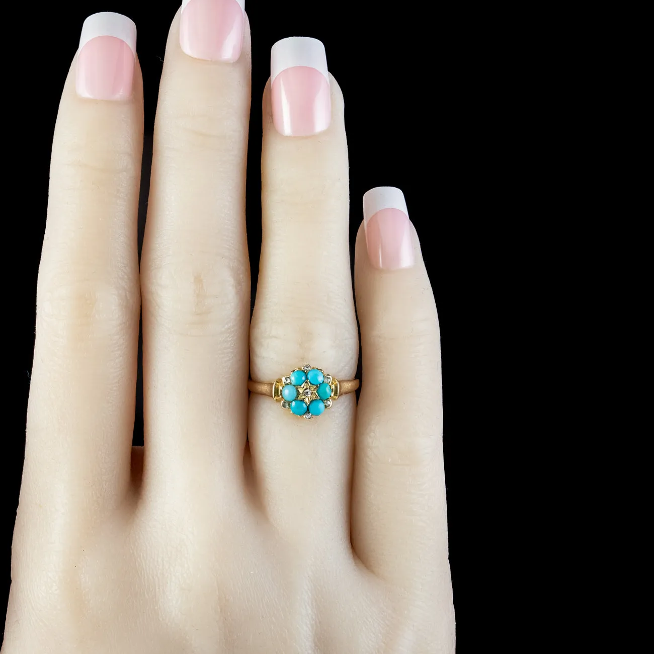 Antique Victorian Turquoise Diamond Flower Ring Dated 1871