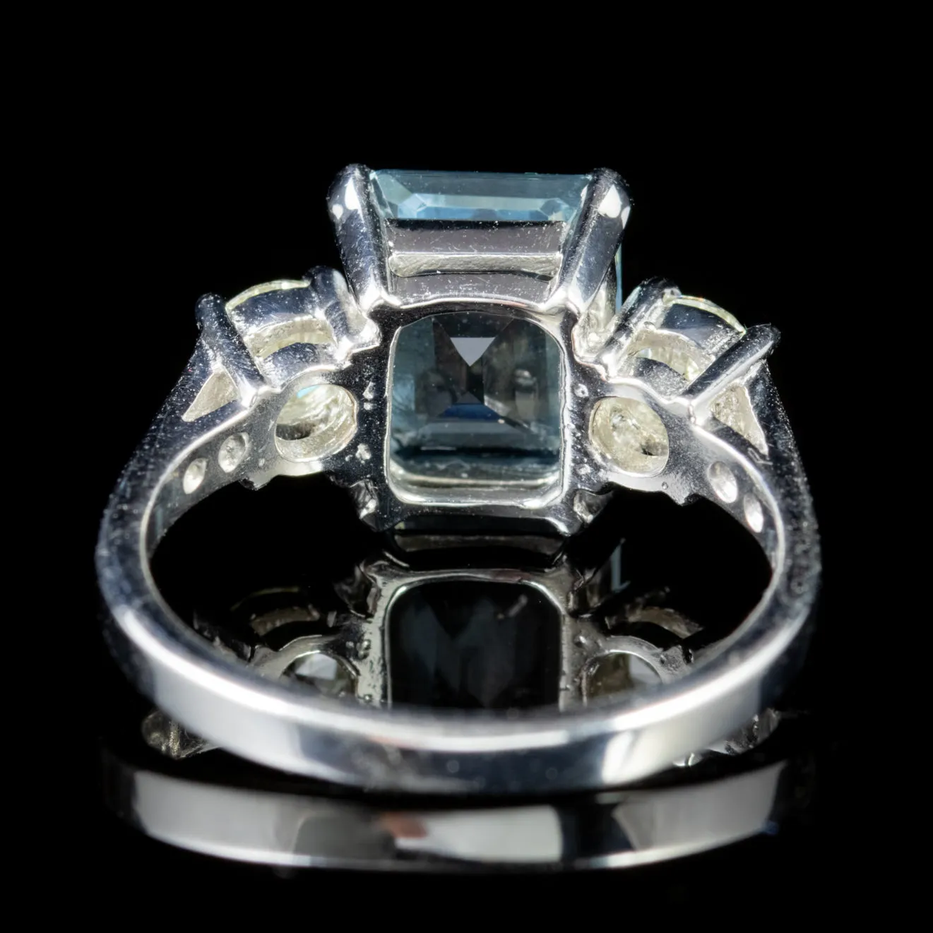 Aquamarine Diamond Trilogy Ring Platinum 3.80Ct Aqua