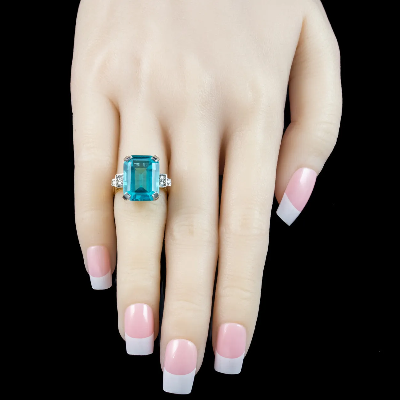 Art Deco Style Synthetic Blue Aquamarine Cocktail Ring