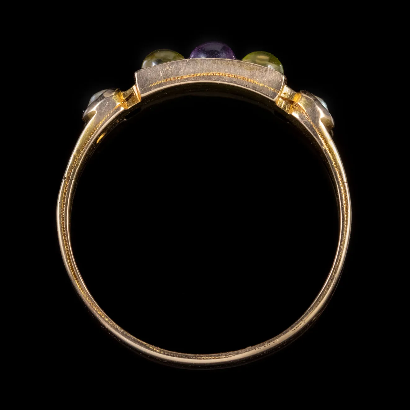 Art Deco Suffragette Peridot Amethyst Pearl Ring 15Ct Gold Dated 1924