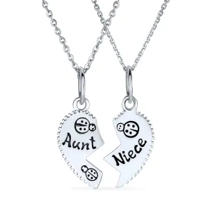 Aunt Niece Split Heart Break Apart Lady Bug Sterling Silver Necklace