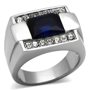 Black & Silver Stainless Steel Synthetic Glass Rings For