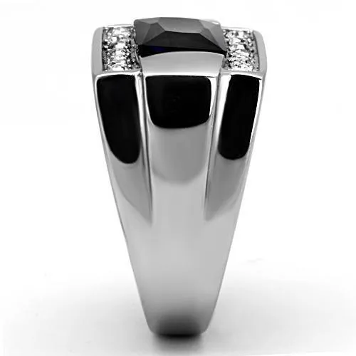 Black & Silver Stainless Steel Synthetic Glass Rings For