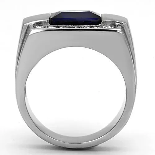 Black & Silver Stainless Steel Synthetic Glass Rings For