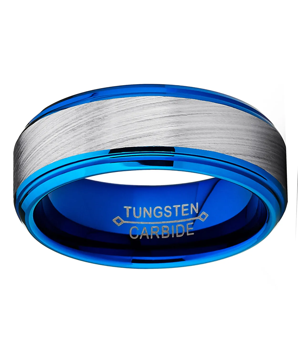 Blue Tungsten Carbide Vortex Brushed Wedding Band Engagement Ring Comfort Fit 8mm