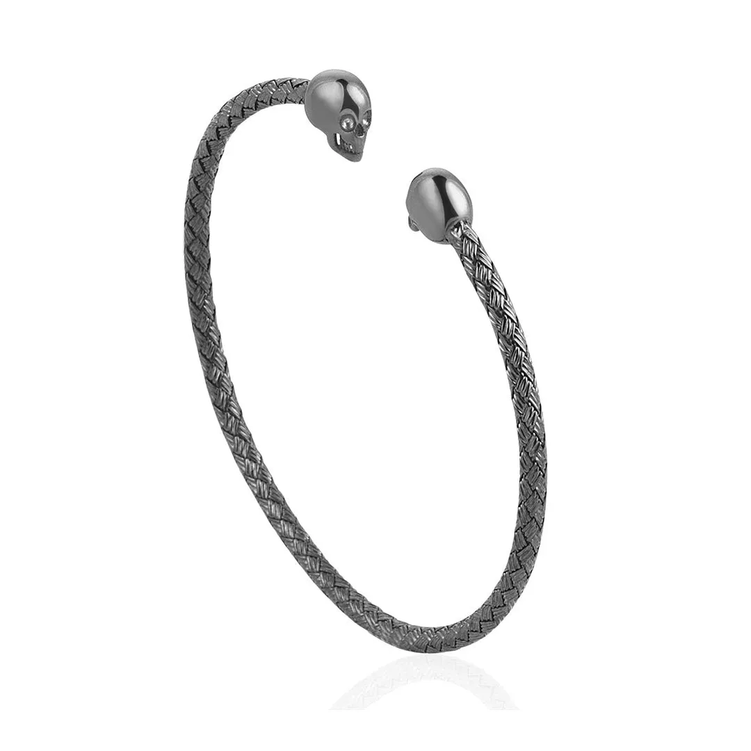 Braided Skull Cuff Bracelet - Solid Silver