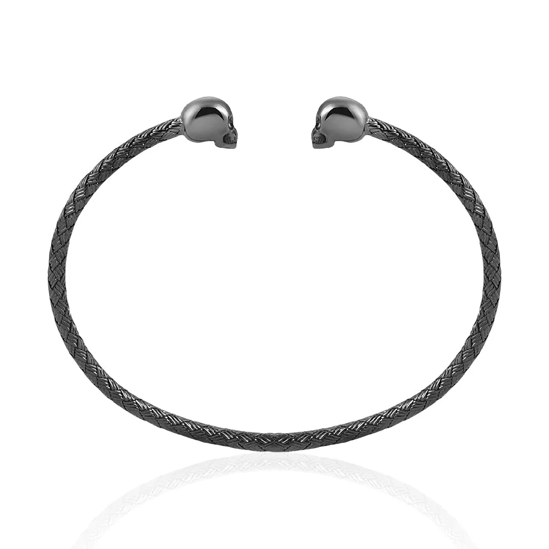 Braided Skull Cuff Bracelet - Solid Silver