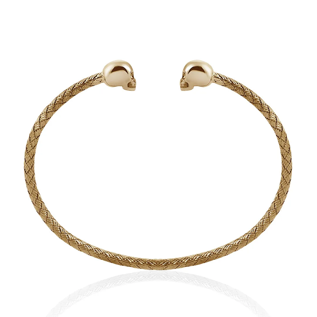 Braided Skull Cuff Bracelet - Solid Silver