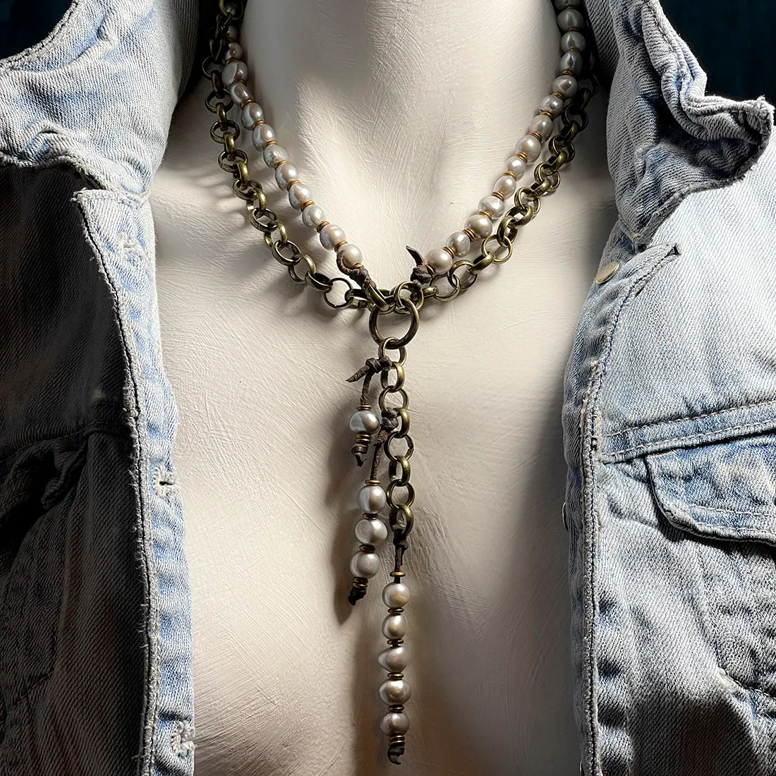 BRIDGETTE Baroque Pearl Double-strand Necklace with Tassel Embellishment