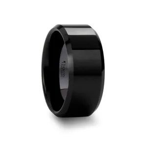 CITAR | Black Ceramic Ring, Brushed, Beveled, 10mm, 12mm