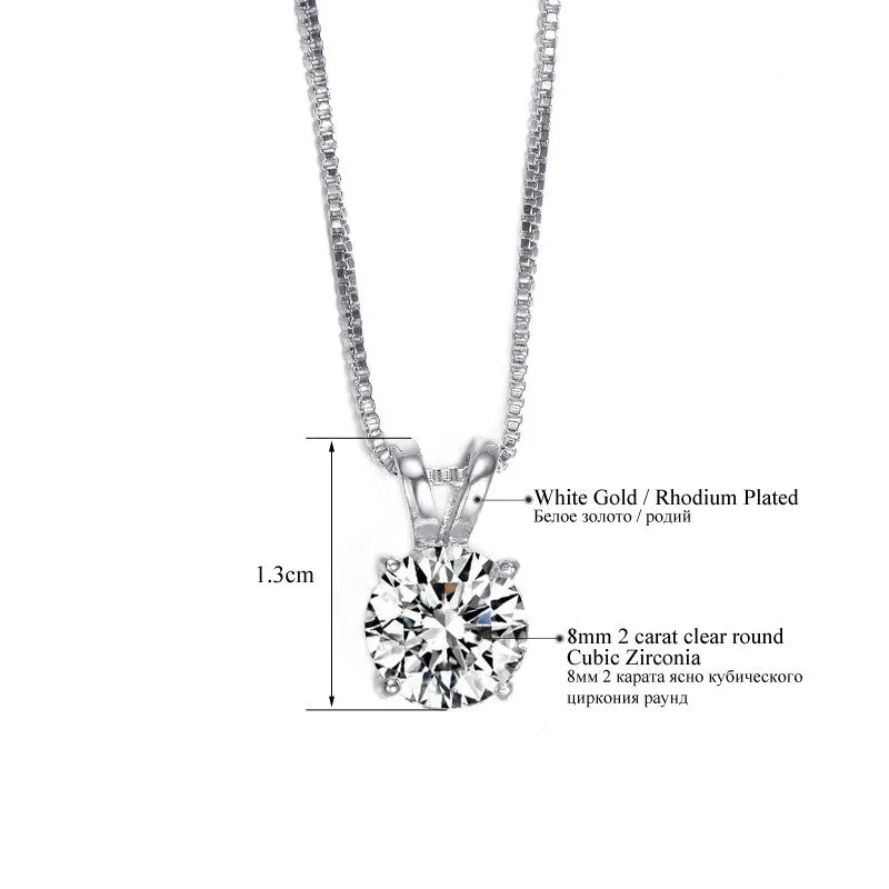 Classic Permanent 2ct Solitaire Hearts and Arrows CZ Pendant Necklace